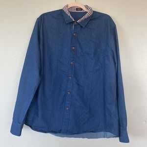 Coofandy Blue Button Up Shirt Red Plaid Accents Mens Size XL Trendy Dress Casual